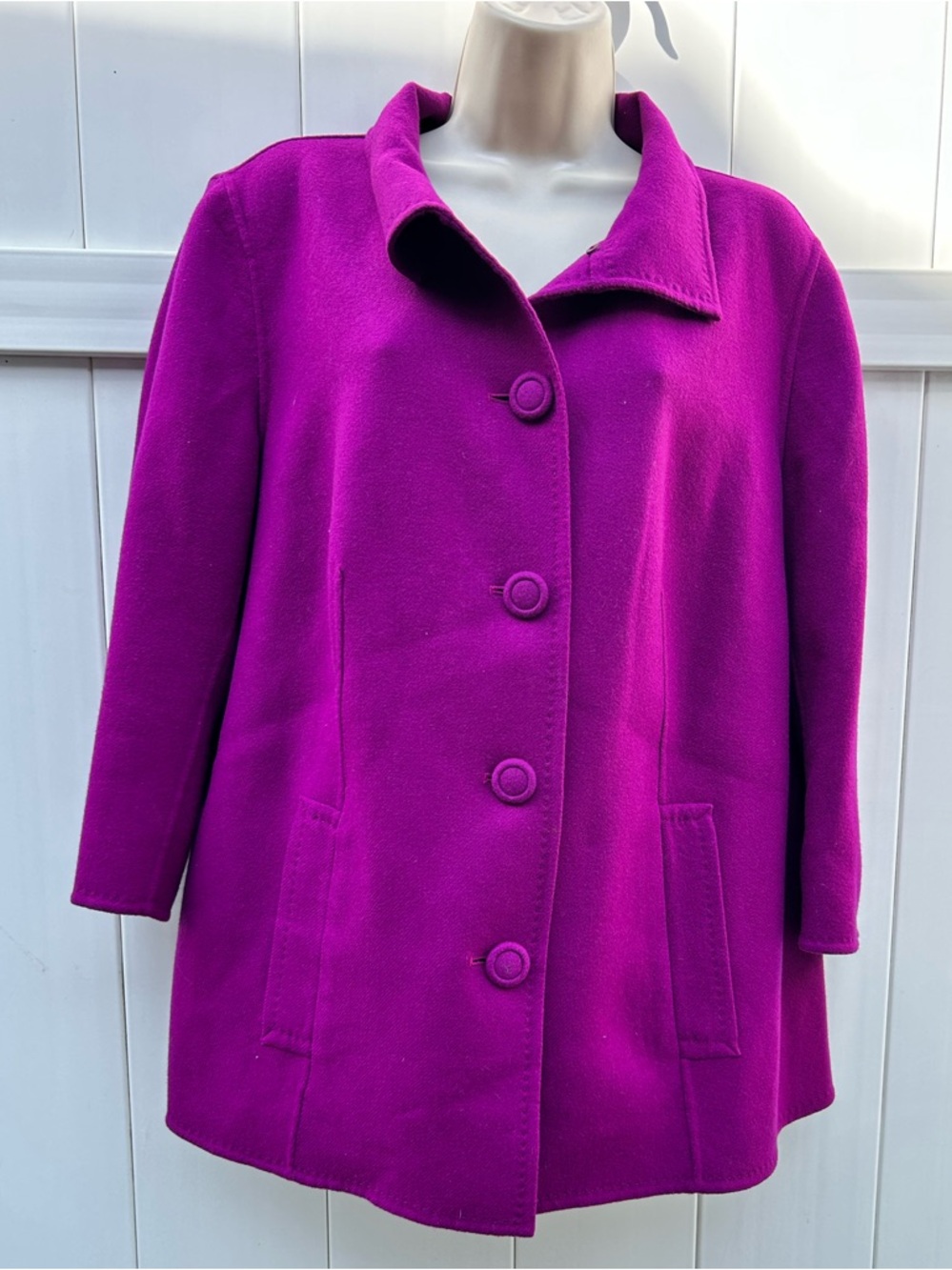 Talbots Magenta Boiled Wool Double Faced Half Sleeve Button Front Pea Coat | 14W